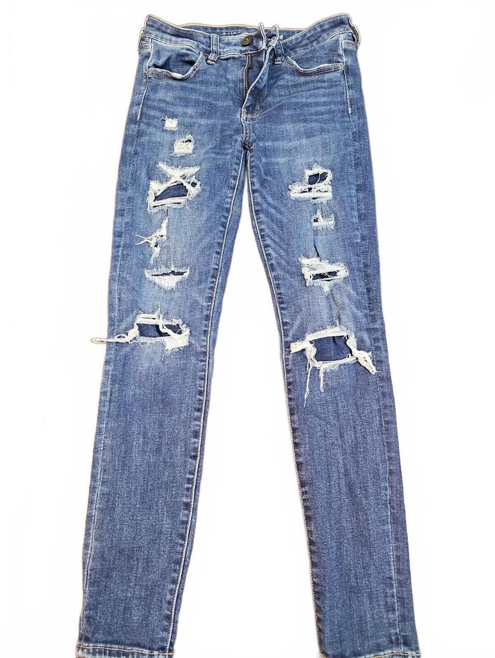 American Eagle Next Level Stretch Distressed Jeggings. Material Behind Rips  8
